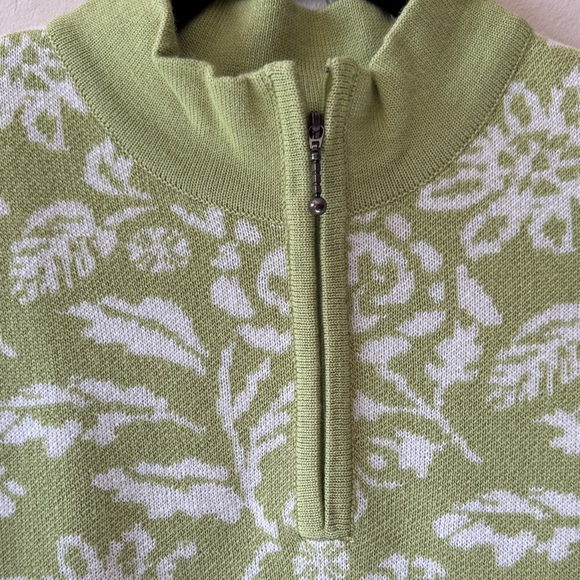 Meister Women's Green and White Floral Quarter-Zip Sweater Wool Blend Size Large - Picture 3 of 9